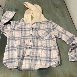 Girls Plaid Hoodie Shirt with Button Front